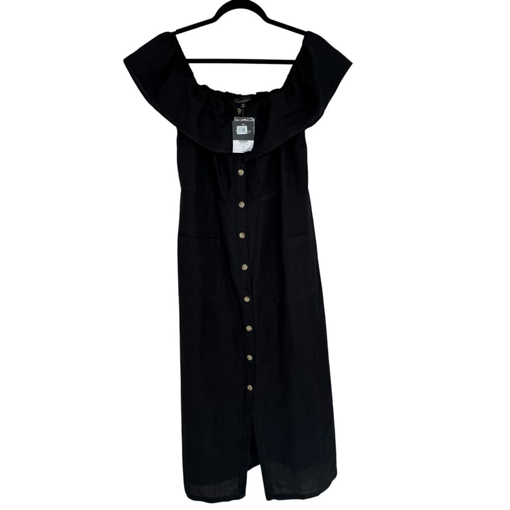 Topshop Black Off the Shoulder Linen Blend Midi Dress Size 12 - NWT
